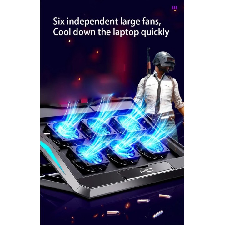 Q3 Laptop Cooling Pad Laptop Cooler 6 Height Levels Adjustable Notebook Computer Cooling Stand with 6 Cooling Fans 2 USB Ports