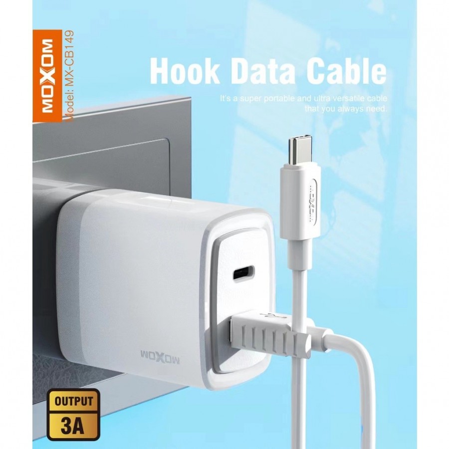 MOXOM MX-CB149 Hook Type C USB Data Cable / 3A Qualcomm 3.0 Quick Fast Charging / White 1Μέτρο