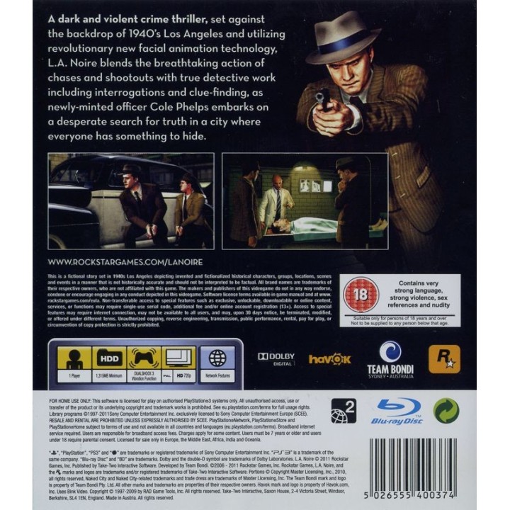 L.A Noire PS3 GAMES Used-Μεταχειρισμένο(BLES-00933)