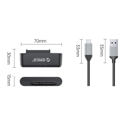 ORICO αντάπτορας USB-C σε SATA UTS3-3A, 5Gbps, καλώδιο USB, μαύρος