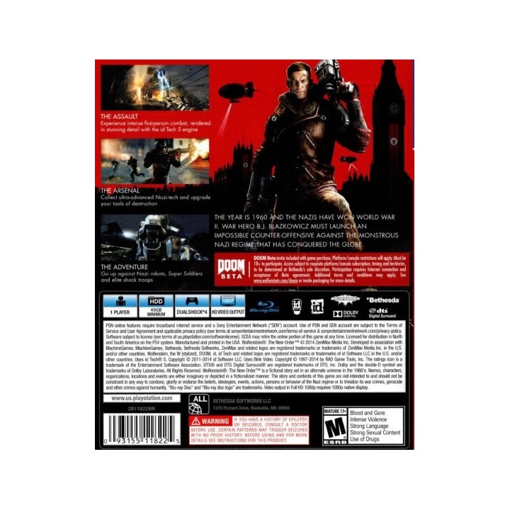 Wolfenstein The New Order Playstation HITS  PS4 GAMES