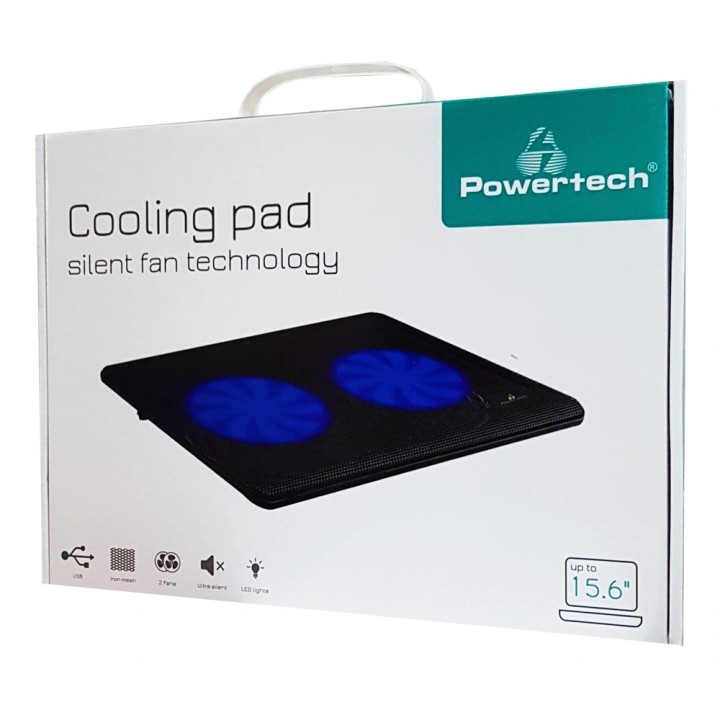 POWERTECH Βάση & ψύξη laptop PT-738 έως 15.6", 2x 125mm fan, LED, μαύρο