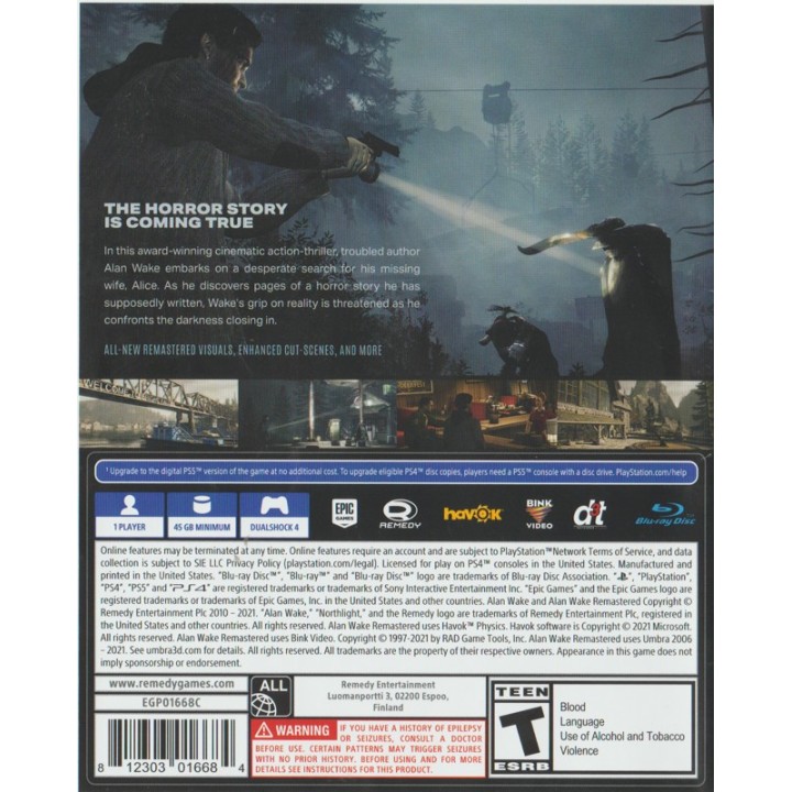 Alan Wake Remastered PS4 Game