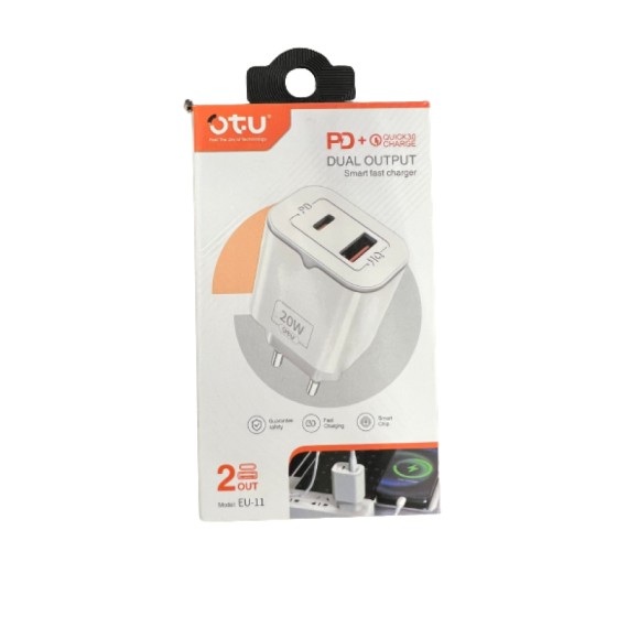 Φορτιστής OTU Χωρίς Καλώδιο με 2 Θύρες USB-C και USB 20W Λευκός ( EU-11)