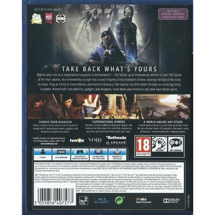 Dishonored 2 Hits Edition PS4 Game