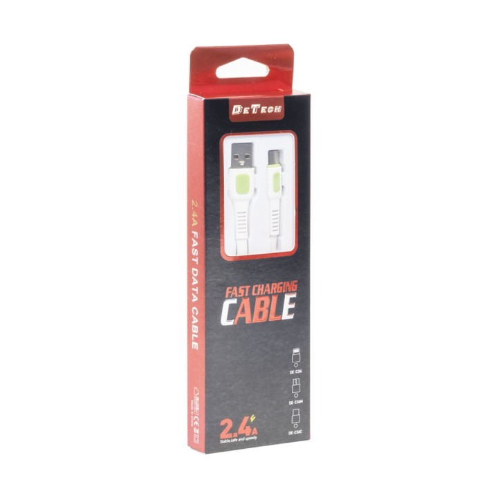 De Tech DE-C36C Flat USB 2.0 Cable USB-C male - USB-A male Λευκό 1m(40193)