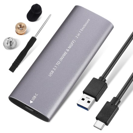 SSD Enclosure SHL-R320, USB 3.1 Type C - M.2 SATA+NVME Gray