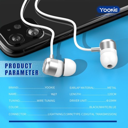 Yookie YTL-03 In-ear Handsfree με Βύσμα USB-C Λευκό(20568)