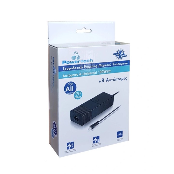 POWERTECH φορτιστής laptop PT-372, Universal, 90W, 9 Tips