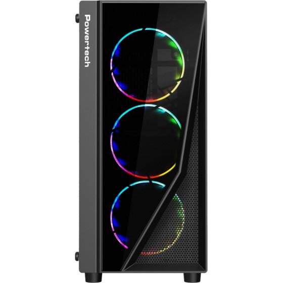 POWERTECH Gaming case PT-743, tempered glass, 4x 120mm fans (3x RGB)Μαύρο