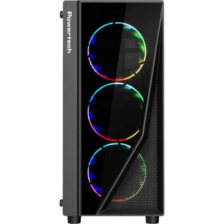 POWERTECH Gaming case PT-743, tempered glass, 4x 120mm fans (3x RGB)Μαύρο