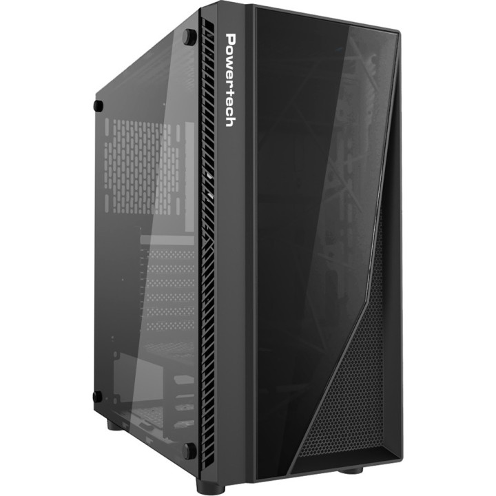POWERTECH Gaming case PT-743, tempered glass, 4x 120mm fans (3x RGB)Μαύρο