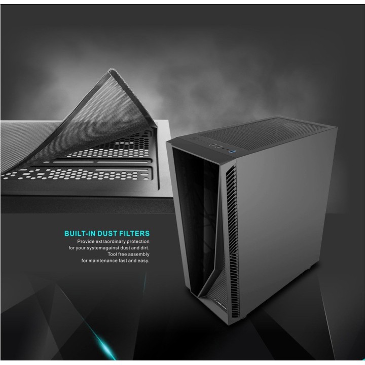 POWERTECH Gaming case PT-743, tempered glass, 4x 120mm fans (3x RGB)Μαύρο