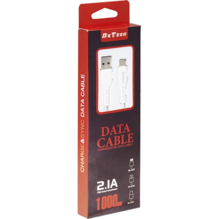 De Tech DE-27M Regular USB 2.0 to micro USB Cable Λευκό 1.0m (40109)