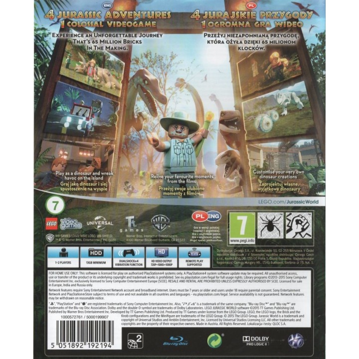 LEGO Jurassic World PS3 GAMES Used-Μεταχειρισμένο(BLES-02132)