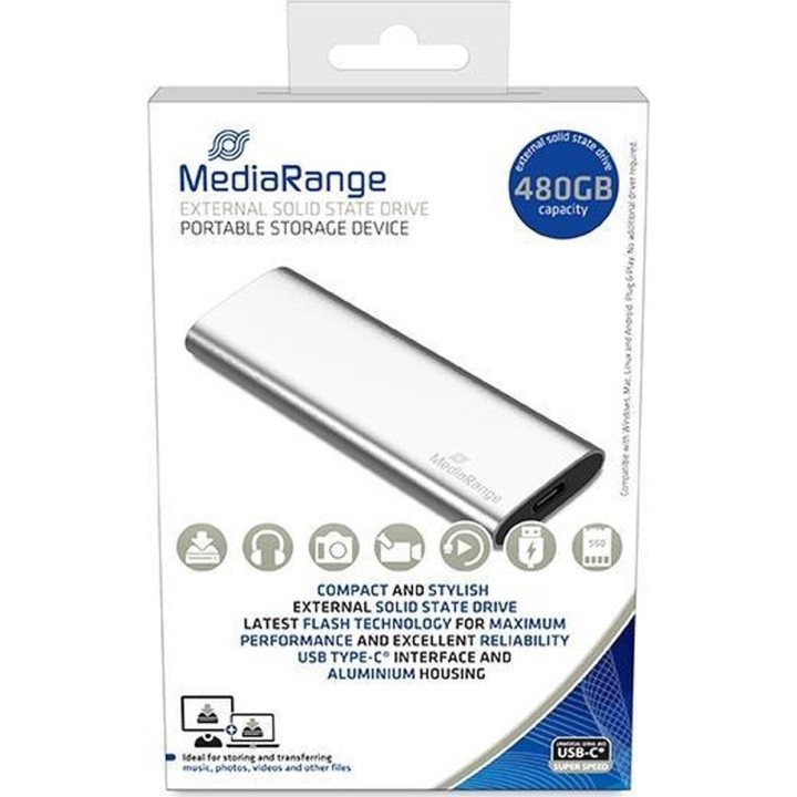 MediaRange Εξωτερικός Σκληρός Δίσκος SSD USB Type-C 480GB (Silver) (MR1102)