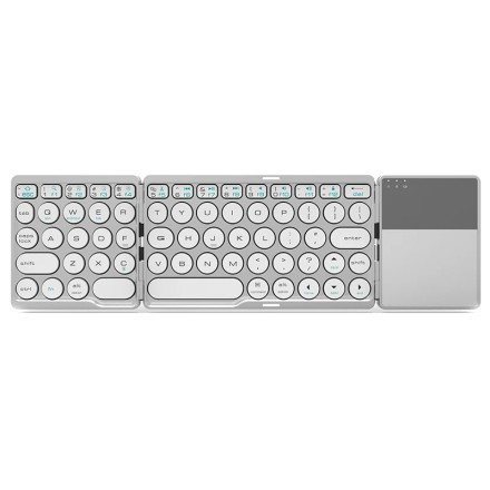 BT-86 Mini Foldable Ασύρματο Bluetooth Πληκτρολόγιο με Touchpad Αγγλικό US Ασημί