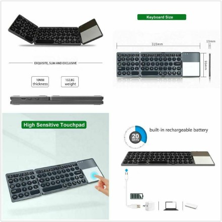 BT-86 Mini Foldable Ασύρματο Bluetooth Πληκτρολόγιο με Touchpad Αγγλικό US Ασημί