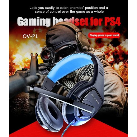 Ovleng OV-P1 On Ear Άκουστικά με Μικρόφωνο Gaming Headset με σύνδεση 3.5mm για PS4/Mobile/Laptop Χρώμα Μαύρο-Μπλέ