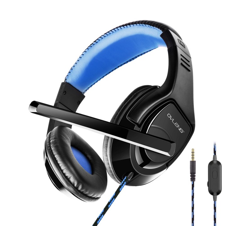 Ovleng OV-P1 On Ear Άκουστικά με Μικρόφωνο Gaming Headset με σύνδεση 3.5mm για PS4/Mobile/Laptop Χρώμα Μαύρο-Μπλέ