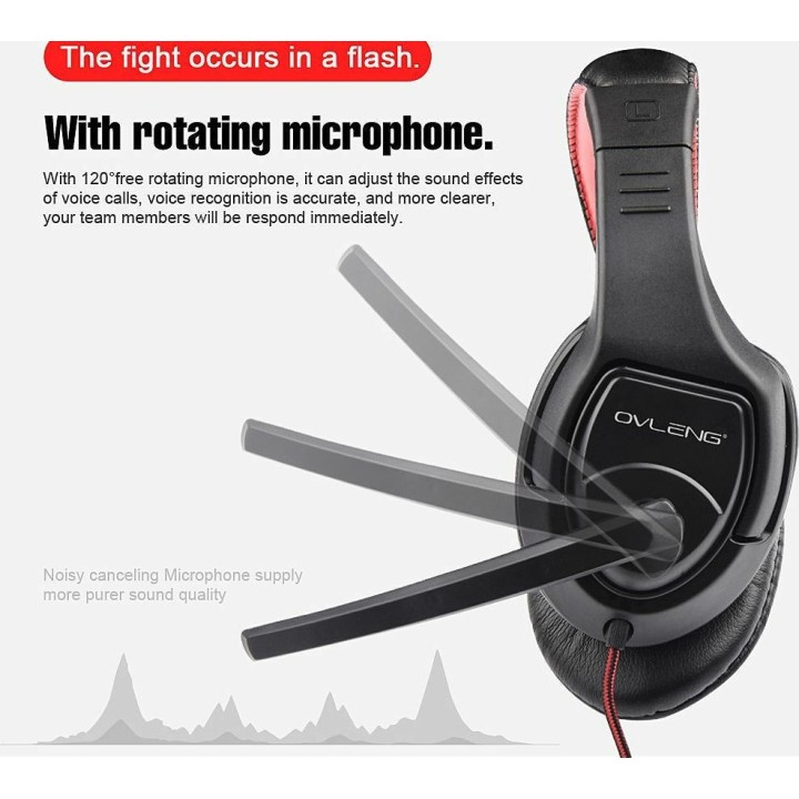Ovleng OV-P1 On Ear Άκουστικά με Μικρόφωνο Gaming Headset με σύνδεση 3.5mm για PS4/Mobile/Laptop Χρώμα Μαύρο-Κόκκινο