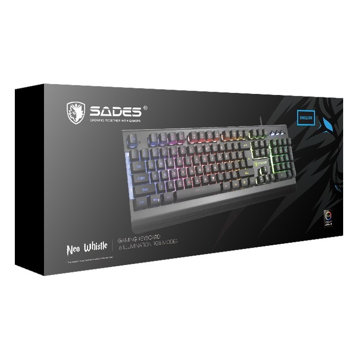 SADES gaming πληκτρολόγιο Neo Whistle SA-KB105, RGB, αθόρυβο, μαύρο Eng