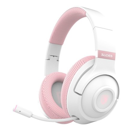 SADES gaming headset Whisper, wireless & wired, multiplatform, BLUETOOTH, ροζ