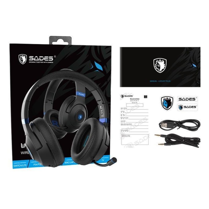 SADES gaming headset Whisper, wireless & wired, multiplatform, BLUETOOTH, Μαύρο