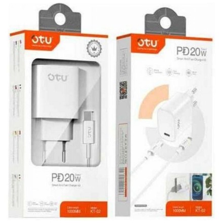 Φορτιστής OTU με Θύρα USB-C και Καλώδιο Lightning 20W Power Delivery Λευκός (KT-02I)