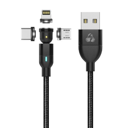 POWERTECH καλώδιο USB σε 3in1 magnet PTR-0103, μαγνητικό, 15W, 2m, μαύρο