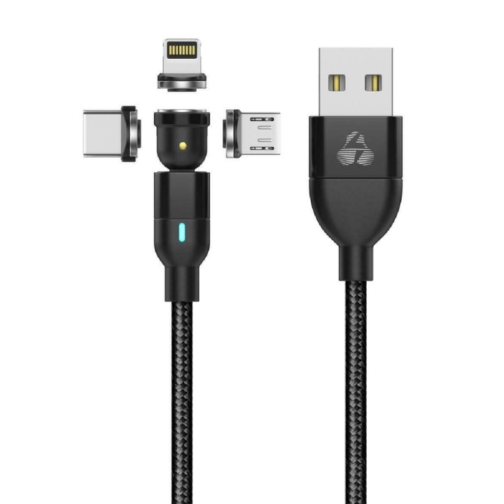 POWERTECH καλώδιο USB σε 3in1 magnet PTR-0103, μαγνητικό, 15W, 2m, μαύρο