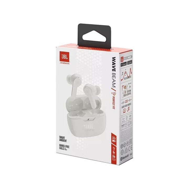JBL Wave Beam, True Wireless In-Ear Headphones, IP54, Touch Control White