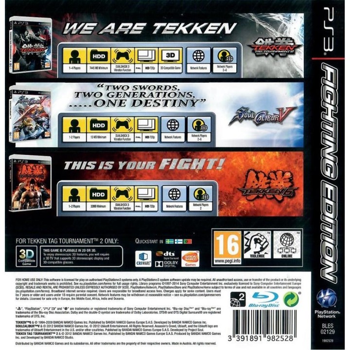 Fighting Edition (Tekken 6 / Tekken Tag Tournament 2 / SoulCalibur V) PS3 Game