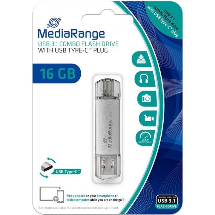 MediaRange USB 3.1 Combo Flash Drive with USB Type-C™ plug, 16GB (MR935)