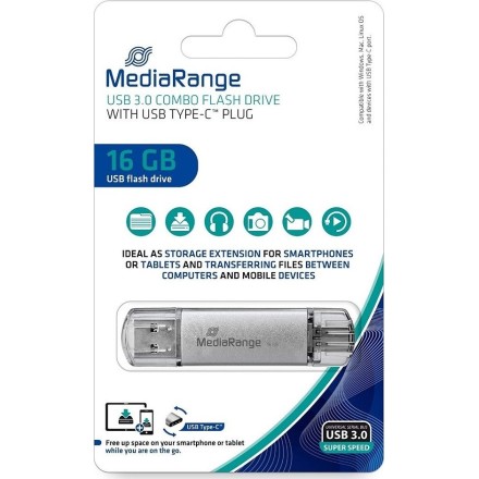 MediaRange USB 3.1 Combo Flash Drive with USB Type-C™ plug, 16GB (MR935)