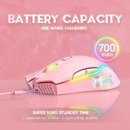Onikuma CW905 Ασύρματο RGB Gaming Ποντίκι 3600 DPI Ροζ(769)