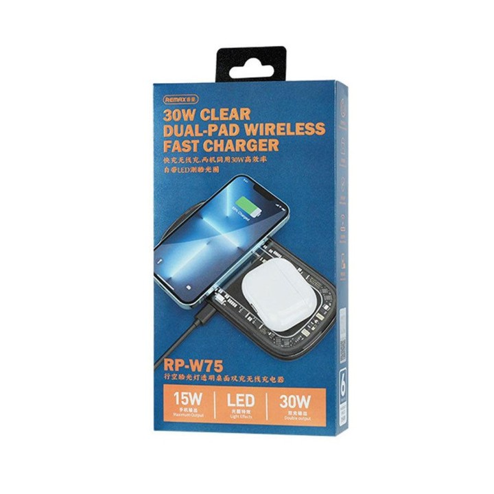 Remax Ασύρματος Φορτιστής (Qi Pad) 15W Μαύρος (RP-W75)