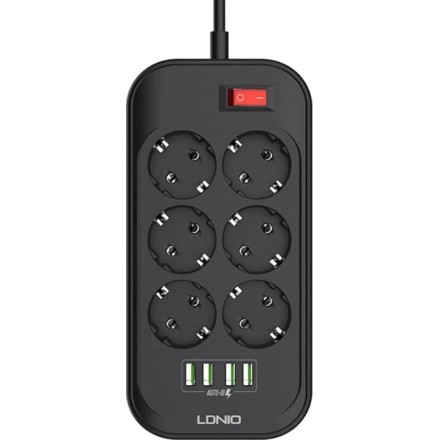 Ldnio Πολύπριζο Ασφαλείας 6 Θέσεων με Διακόπτη, 4 USB και Καλώδιο 2m Μαύρο