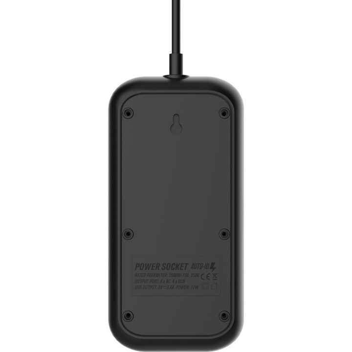 Ldnio Πολύπριζο Ασφαλείας 6 Θέσεων με Διακόπτη, 4 USB και Καλώδιο 2m Μαύρο