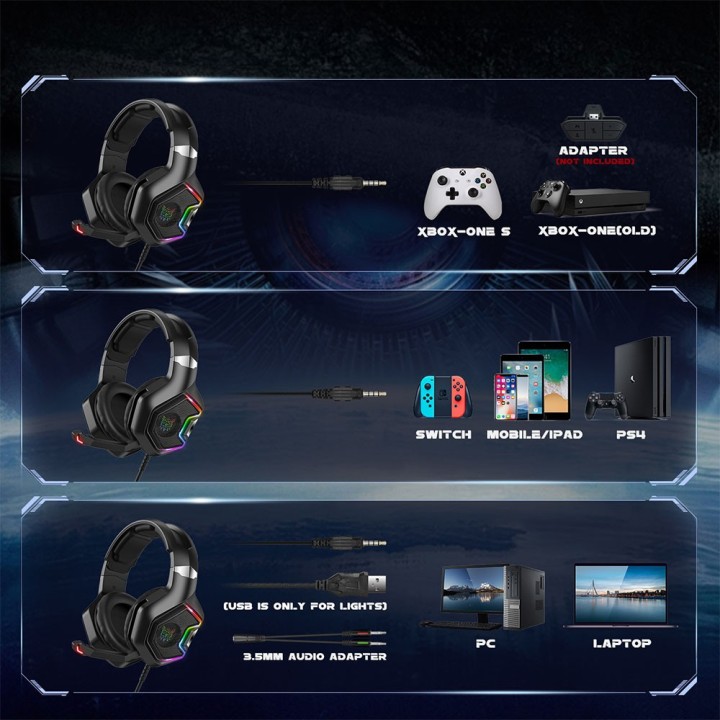 Onikuma K10 RGB Over Ear Gaming Headset Black (2x3.5mm / 3.5mm)