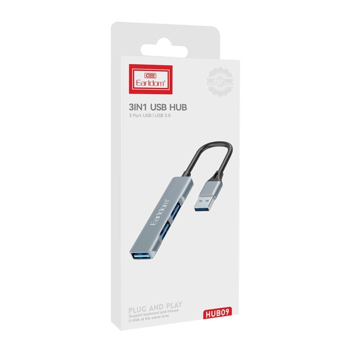 Earldom ET-HUB09 USB 2.0 Hub 3 Θυρών με σύνδεση USB-A Ασημί(40218)
