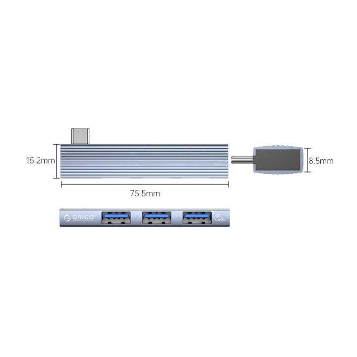 ORICO USB hub AH-W13, 3x θυρών, 5Gbps, USB-C σύνδεση, γκρι
