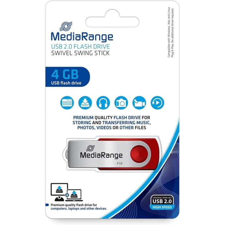 MediaRange USB flash drive, 4GB, red/silver (MR907-RED)