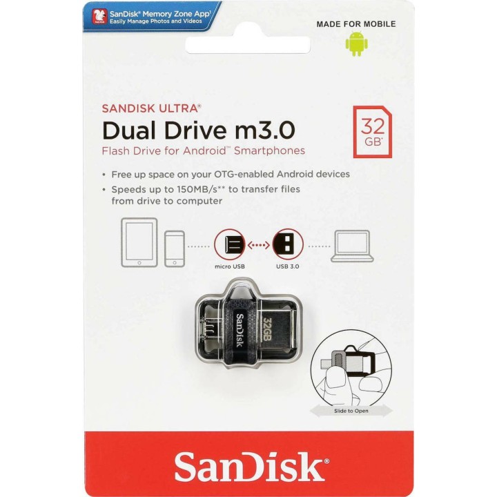Sandisk Ultra Dual Drive M3.0 32GB USB 3.0 Stick με σύνδεση USB-A & micro USB-B Μαύρο