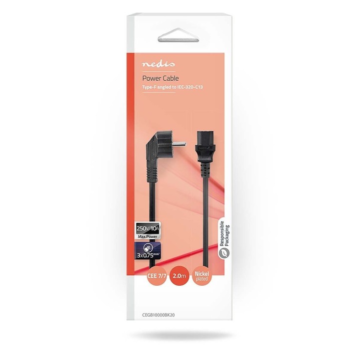 Nedis Schuko - IEC C13 Cable 2m Μαύρο (CEGB10000BK20)