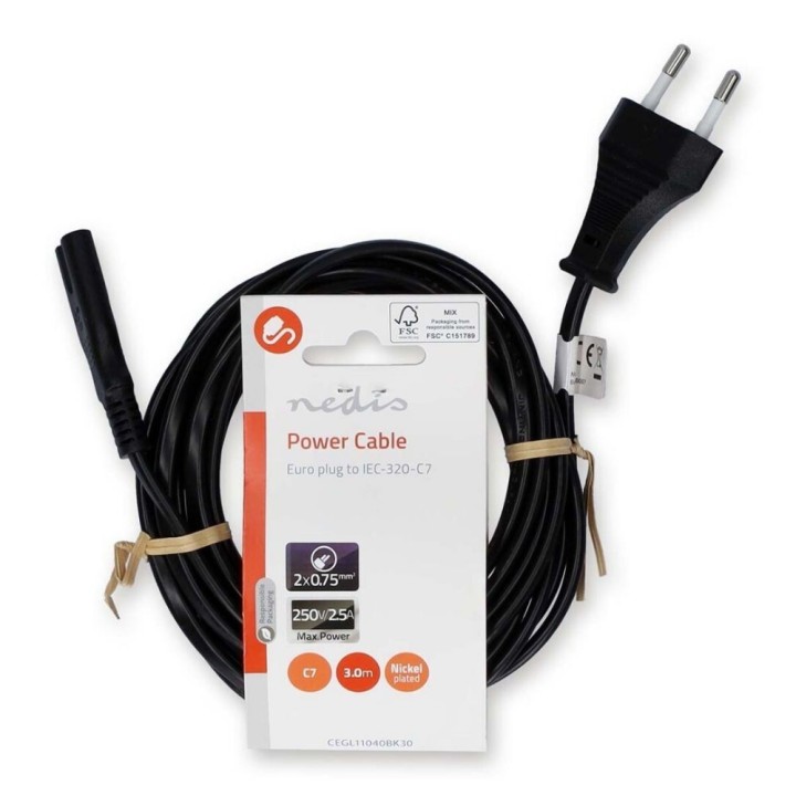 Nedis Euro - Euro Cable 3m Μαύρο (CEGL11040BK30)