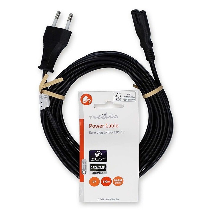 Nedis Euro - IEC C7 Cable 5m Μαύρο (CEGL11040BK50)