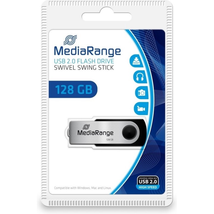 MediaRange USB 2.0 Flash Drive 128GB (Black/Silver) (MR913)