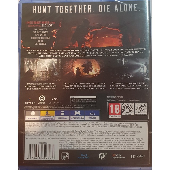 Hunt: Showdown Limited Bounty Hunter Edition PS4 Game