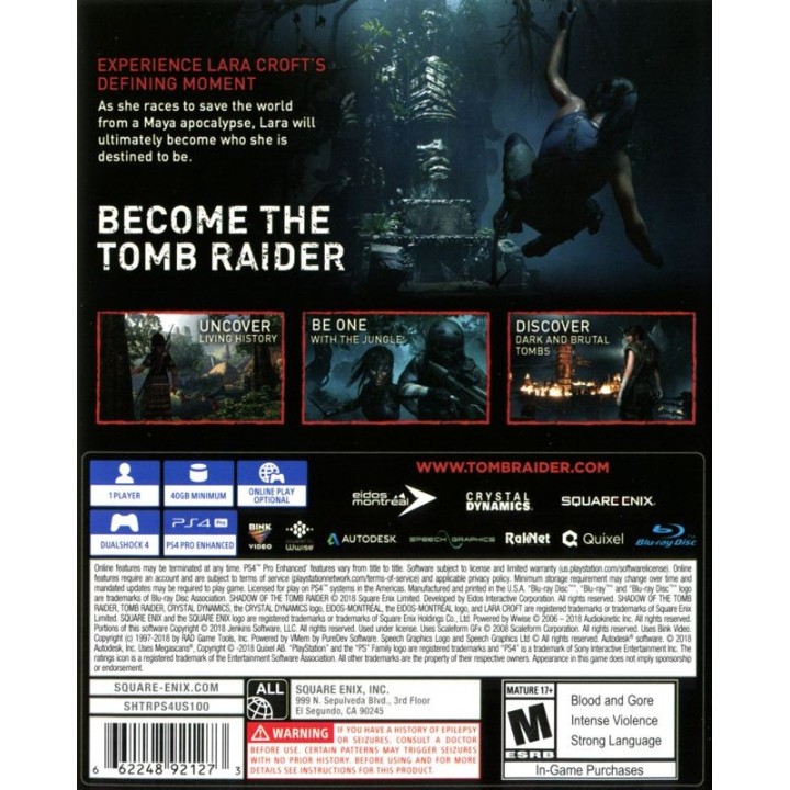 Shadow of the Tomb Raider Game PS4 GAMES Used-Μεταχειρισμένο (CUSA-10872)